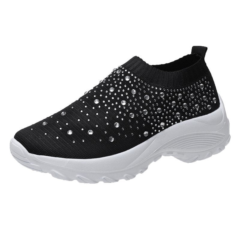 women's flying woven rhinestone casual running shoes-ABOXUN