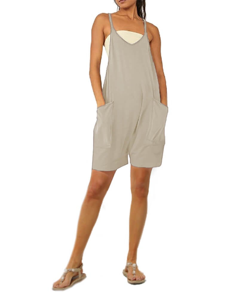 Solid V-Neck Sling Pocket Jumpsuit