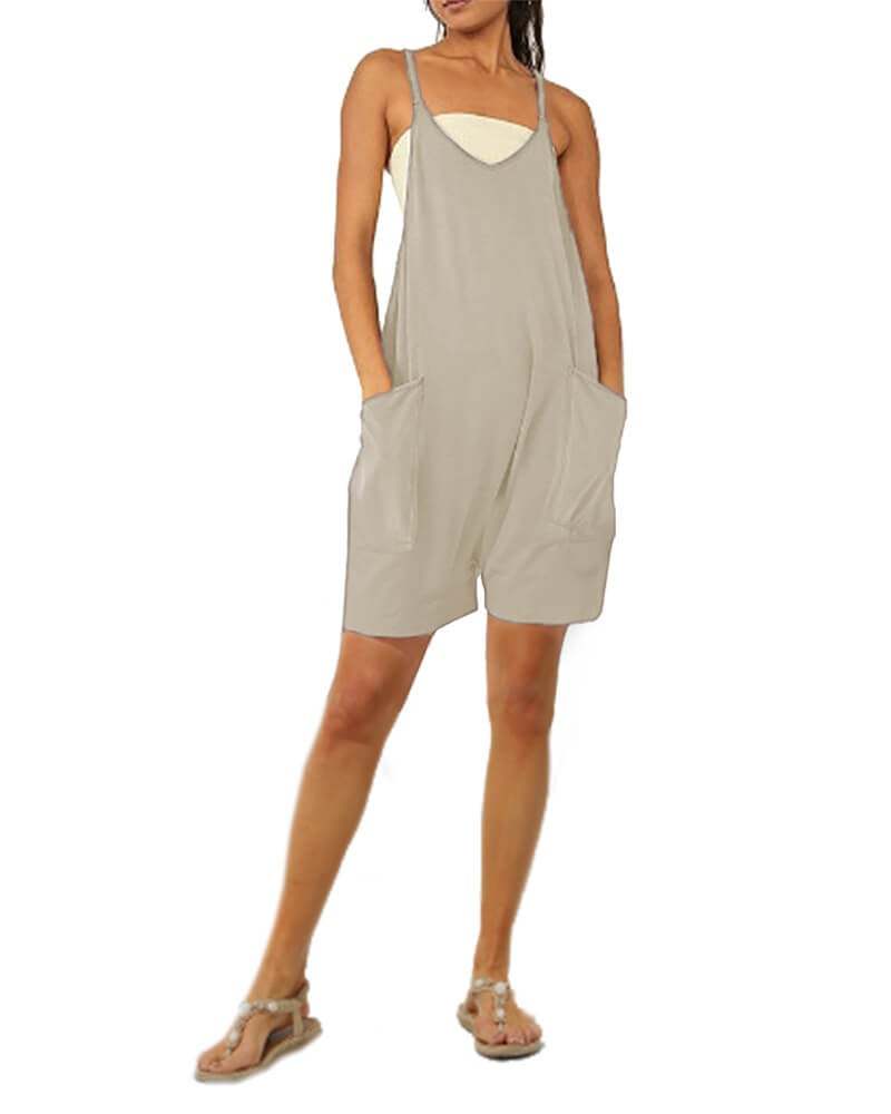 Solid V-Neck Sling Pocket Jumpsuit