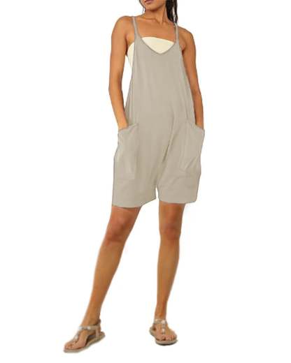 Solid V-Neck Sling Pocket Jumpsuit