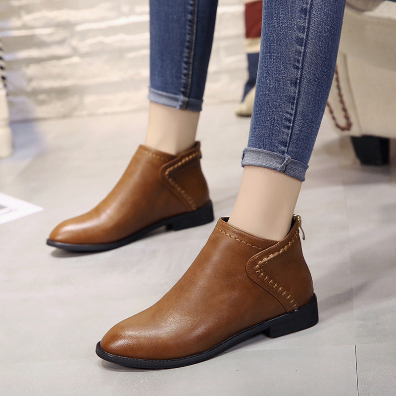 British style back zip short martin boots-ABOXUN