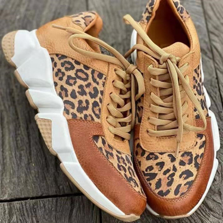 Women Fashion Leopard Lace-up Sneakers-ABOXUN