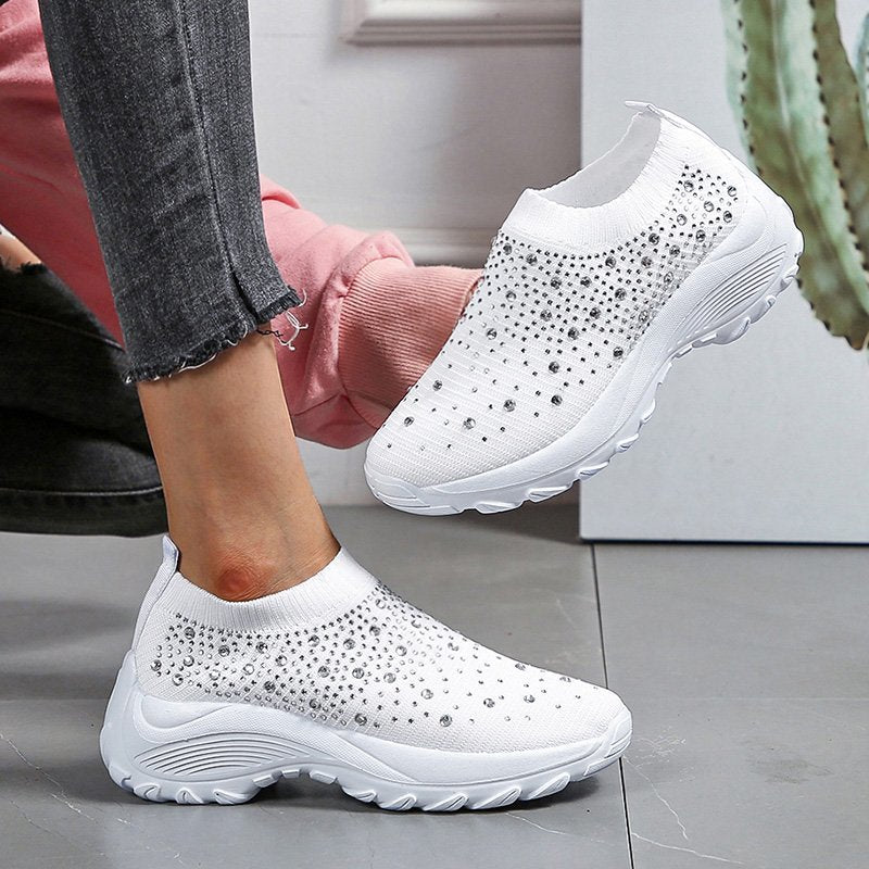women's flying woven rhinestone casual running shoes-ABOXUN