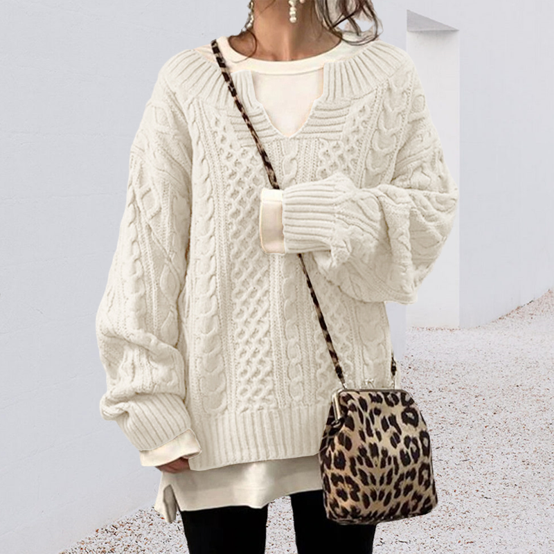 Slouchy Cable Knit Sweater-ABOXUN