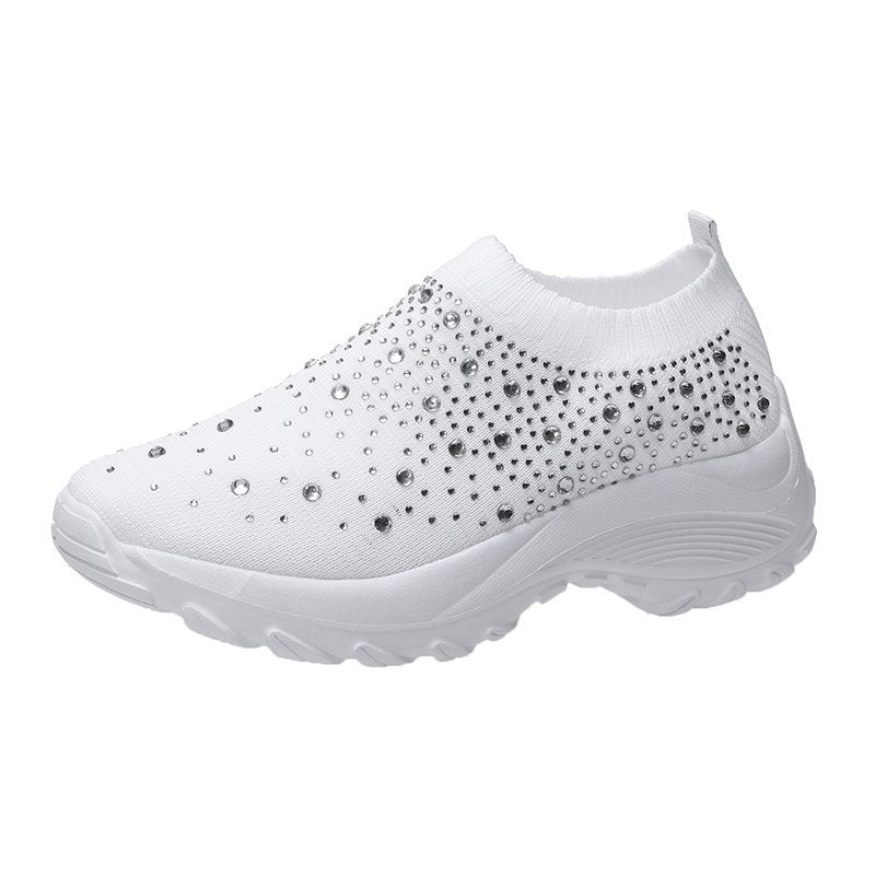 women's flying woven rhinestone casual running shoes-ABOXUN