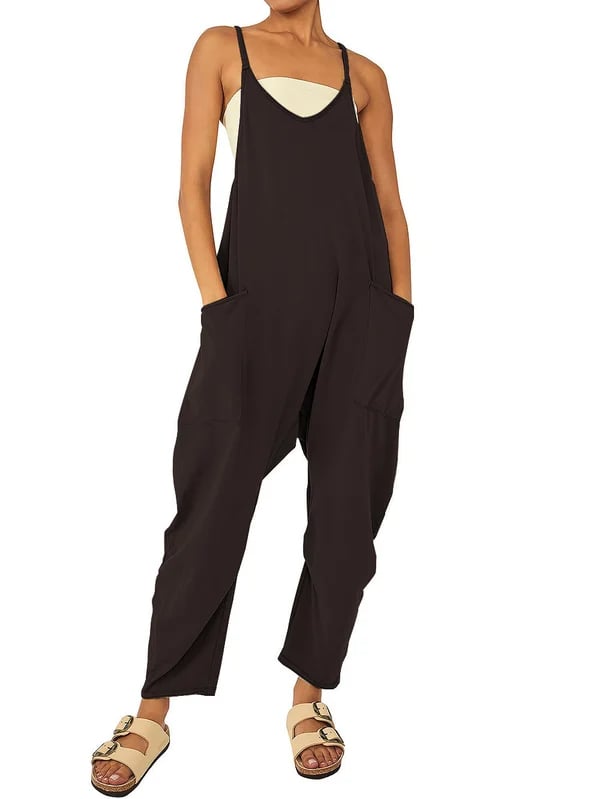 Solid V-Neck Sling Pocket Jumpsuit