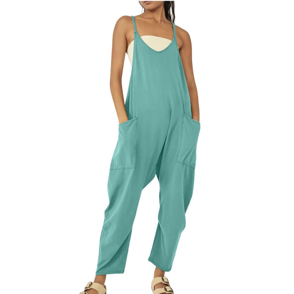 Solid V-Neck Sling Pocket Jumpsuit