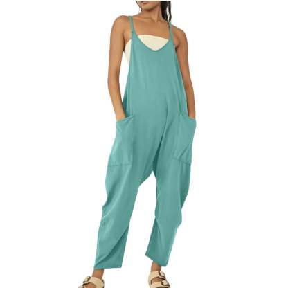 Solid V-Neck Sling Pocket Jumpsuit