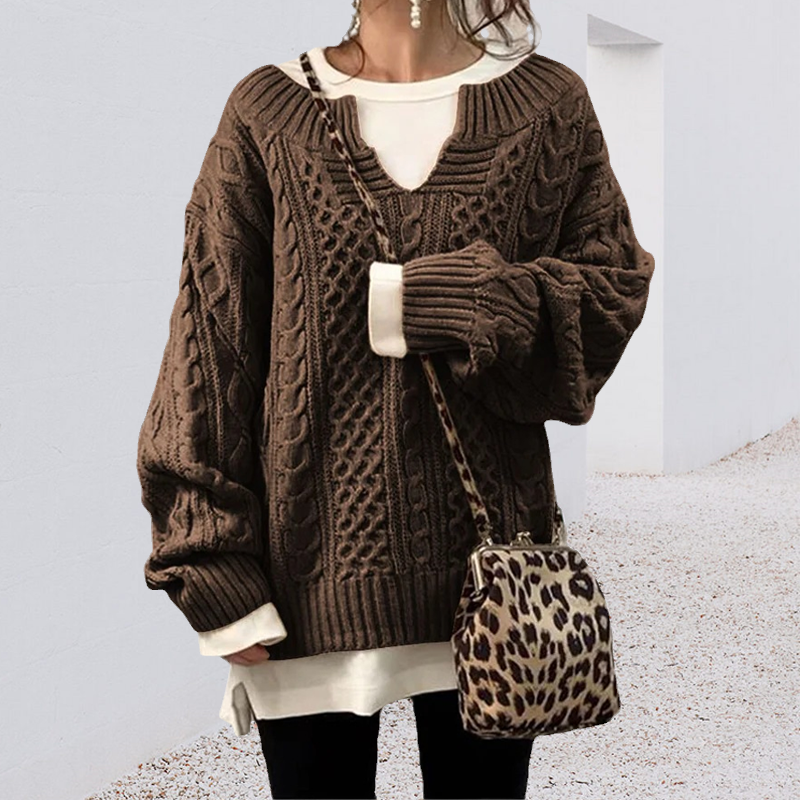 Slouchy Cable Knit Sweater-ABOXUN
