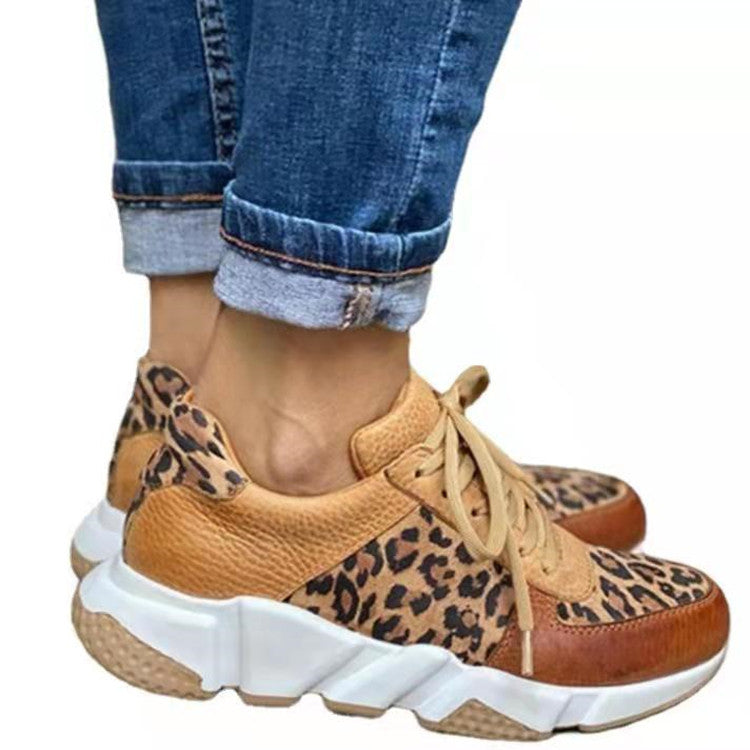 Women Fashion Leopard Lace-up Sneakers-ABOXUN