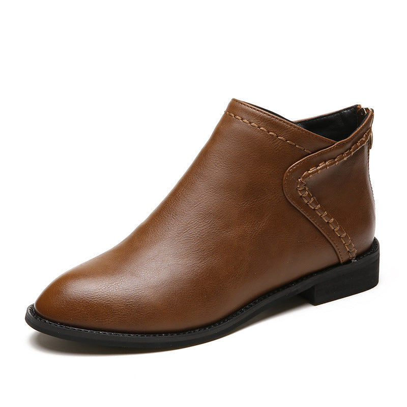 British style back zip short martin boots-ABOXUN
