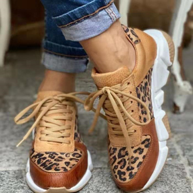 Women Fashion Leopard Lace-up Sneakers-ABOXUN