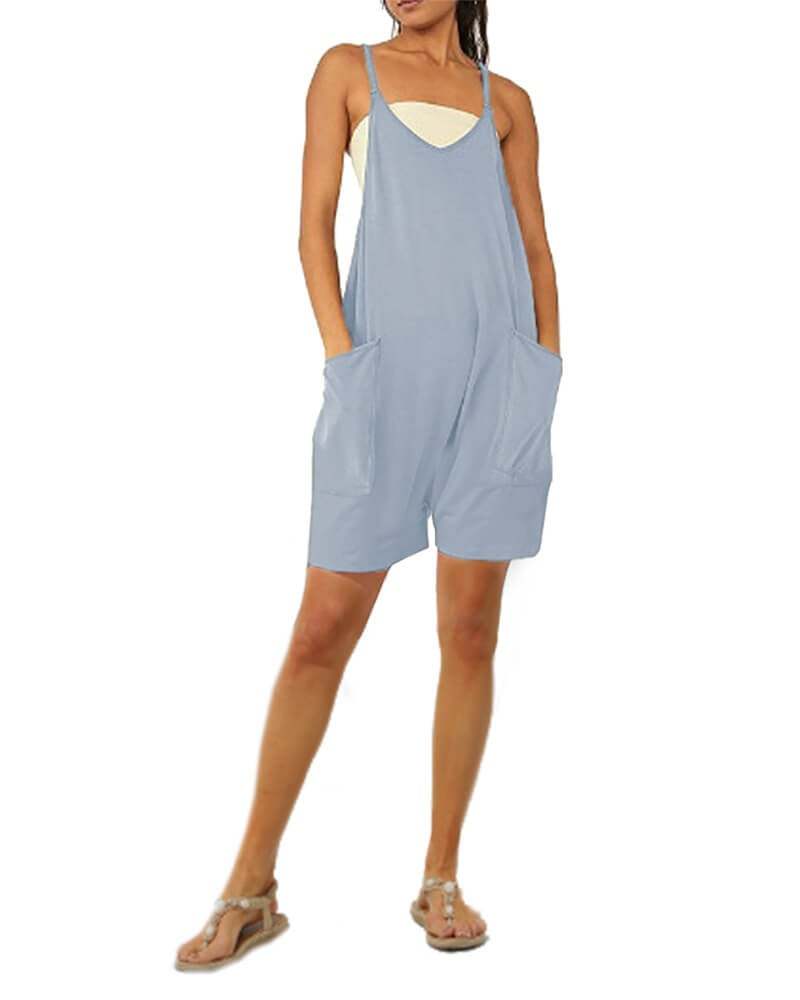 Solid V-Neck Sling Pocket Jumpsuit