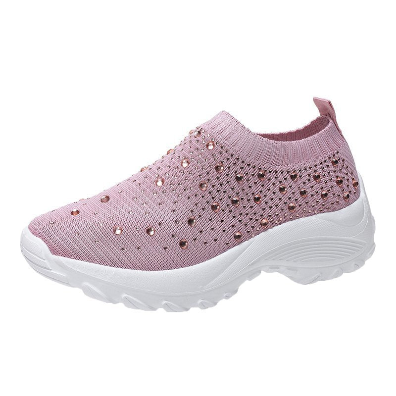 women's flying woven rhinestone casual running shoes-ABOXUN
