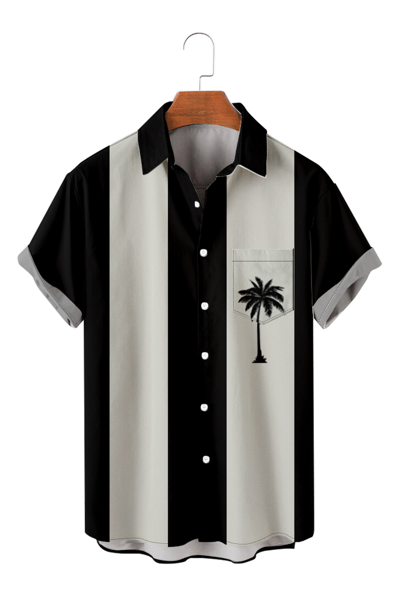 Tydres Men's Green Color Combination Coconut Tree Shirts Short Sleeve 