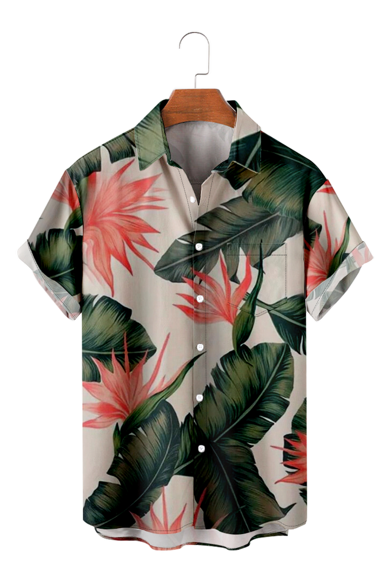 Tydres Men's Tropical Plants Shirts Short Sleeve Hawaiian Shirts