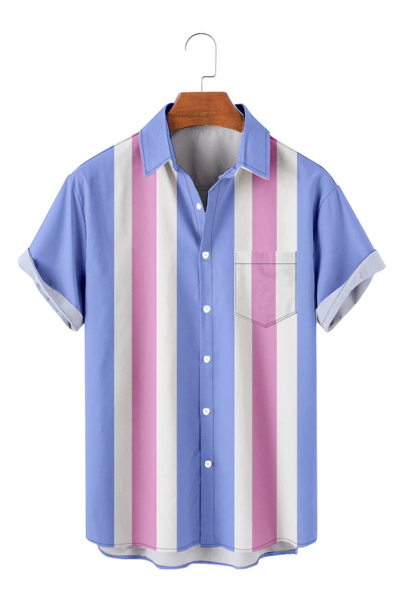 Tydres Men's Blue Pink Stripes Casual Shirts Short Sleeve Hawaiian ...