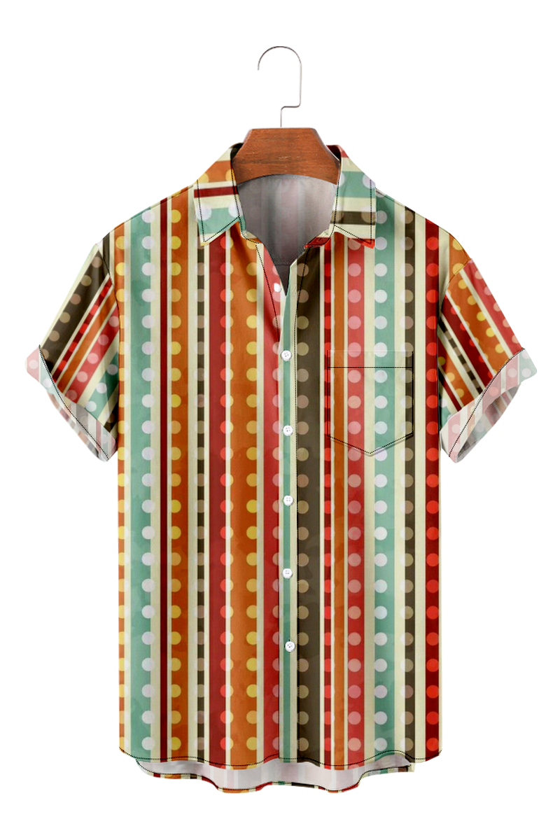 Tydres Men's Art Vintage Stripes Casual Shirts Short Sleeve Hawaiian