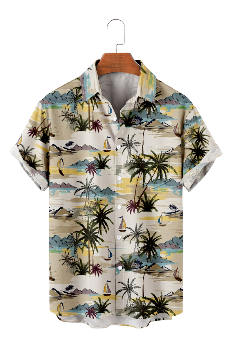 Tydres Men's Yellow Coconut Trees Shirts Short Sleeve Hawaiian Shirts ...