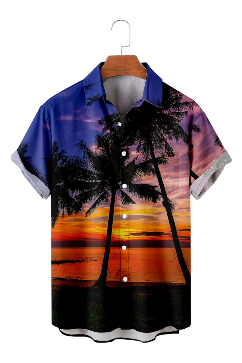 Tydres Men's Seaside Sunset Coconut Trees Shirts Short Sleeve Hawaiian ...