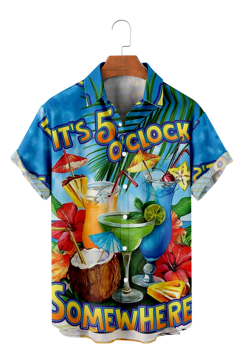Tydres Men's Seaside Beach Cocktails Shirts Short Sleeve Hawaiian Shirts