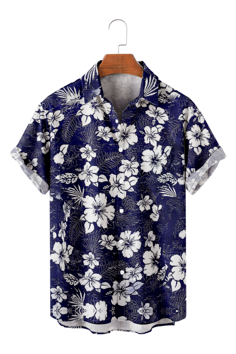 Tydres Men's Hibiscus Flowers Shirts Short Sleeve Hawaiian Shirts