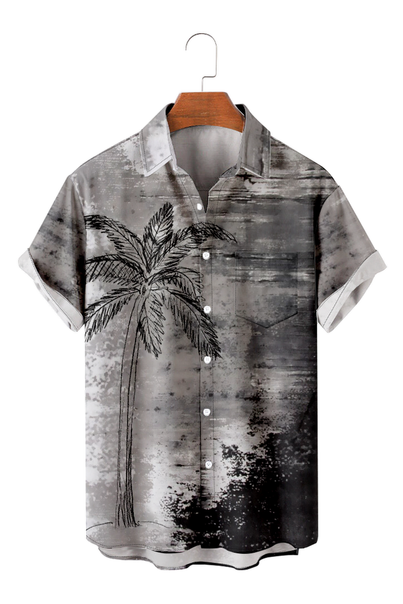 Tydres Men's Grey Coconut Tree Shirts Short Sleeve Hawaiian Shirts