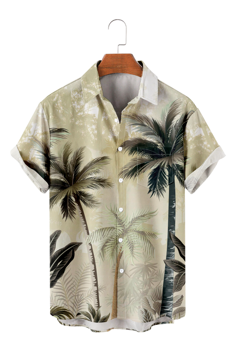 Tydres Men's Green Coconut Trees Shirts Short Sleeve Hawaiian ShirtsTydres