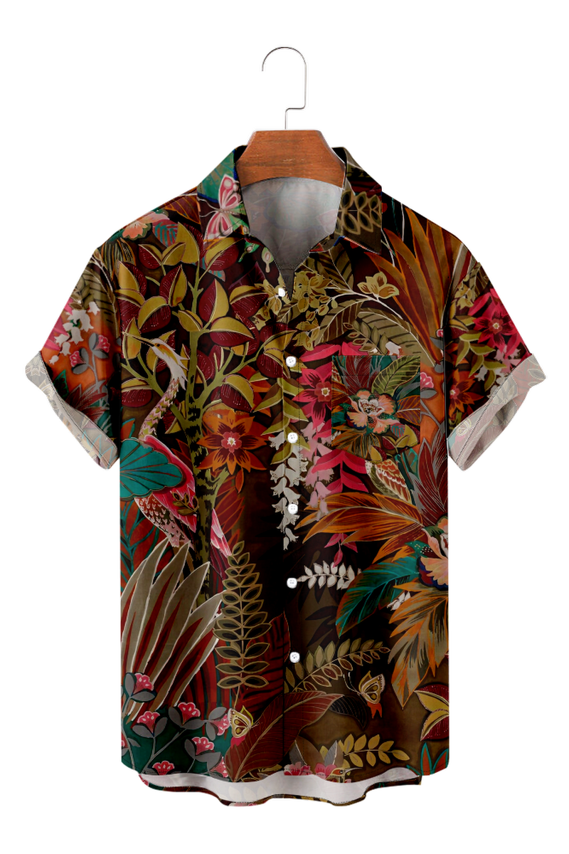 Tydres Men's Tropical Leaves Shirts Short Sleeve Hawaiian ShirtsTydres