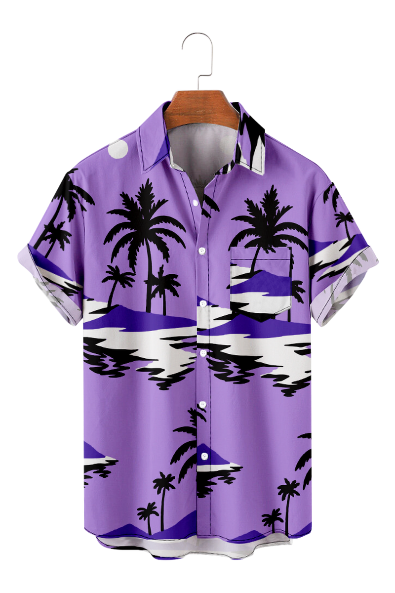 Tydres Men's Purple Coconut Trees Shirts Short Sleeve Hawaiian Shirts
