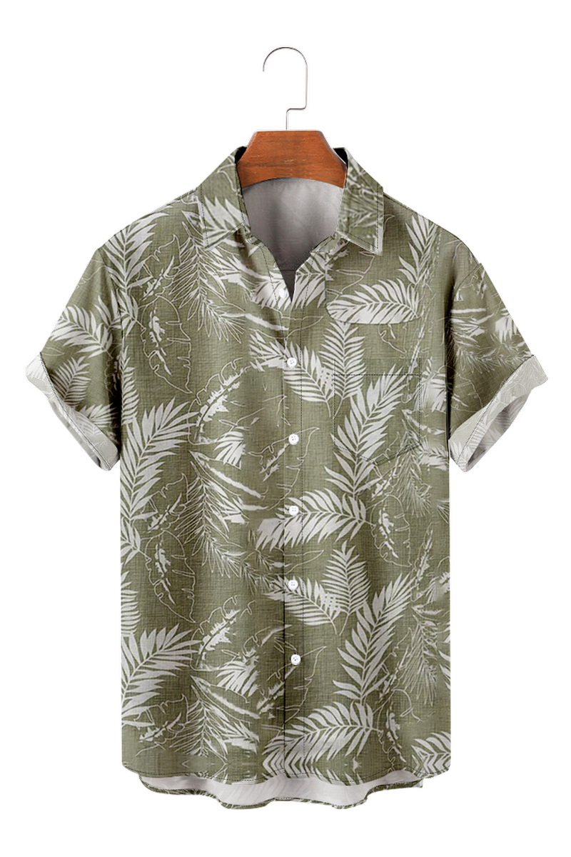 Tydres Men's Palm Leaves Shirts Short Sleeve Hawaiian Shirts-Tydres