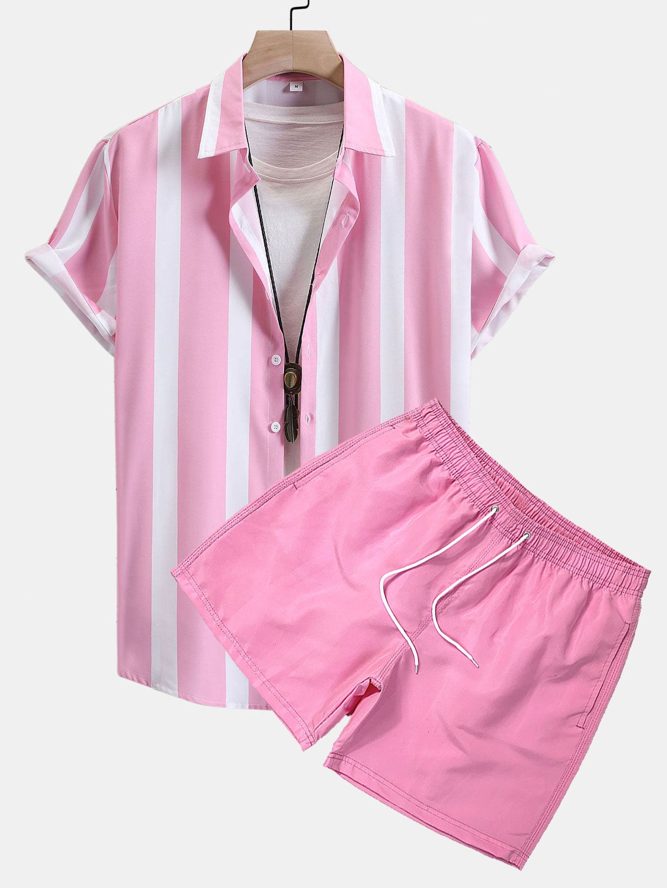 Striped Print Button Up Shirt & Swim Shorts