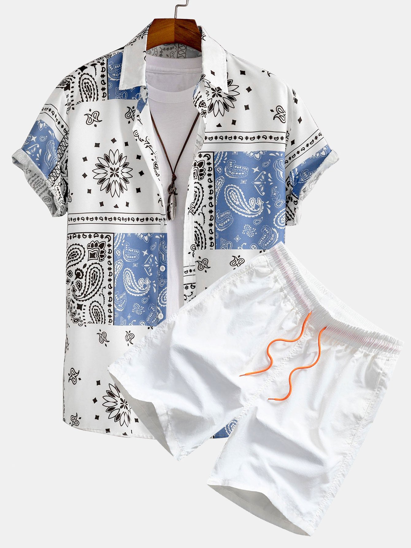 Paisley Print Button Up Shirt #Random pattern design# & Swim Shorts
