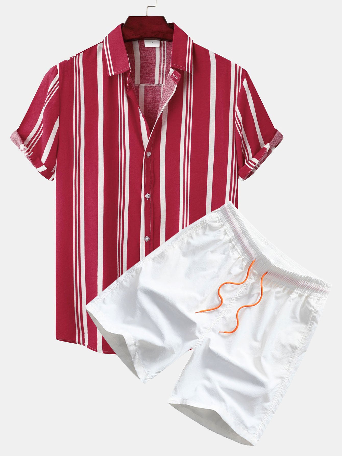 Stripe Print Button Up Shirt & Swim Shorts