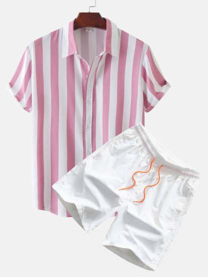 Stripe Print Shirt & Swim Shorts