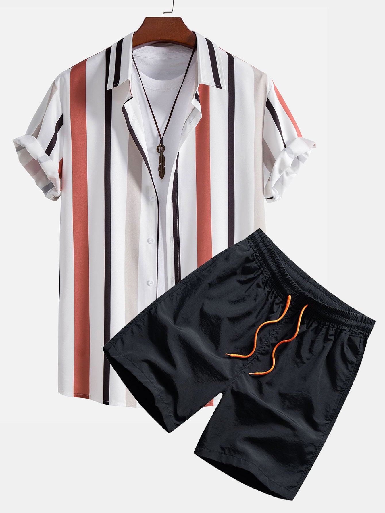 Striped Button Up Shirt & Swim Shorts