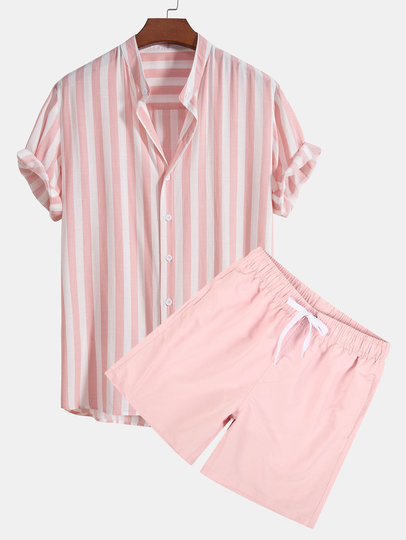 Striped Stand Collar Shirt & Swim Shorts