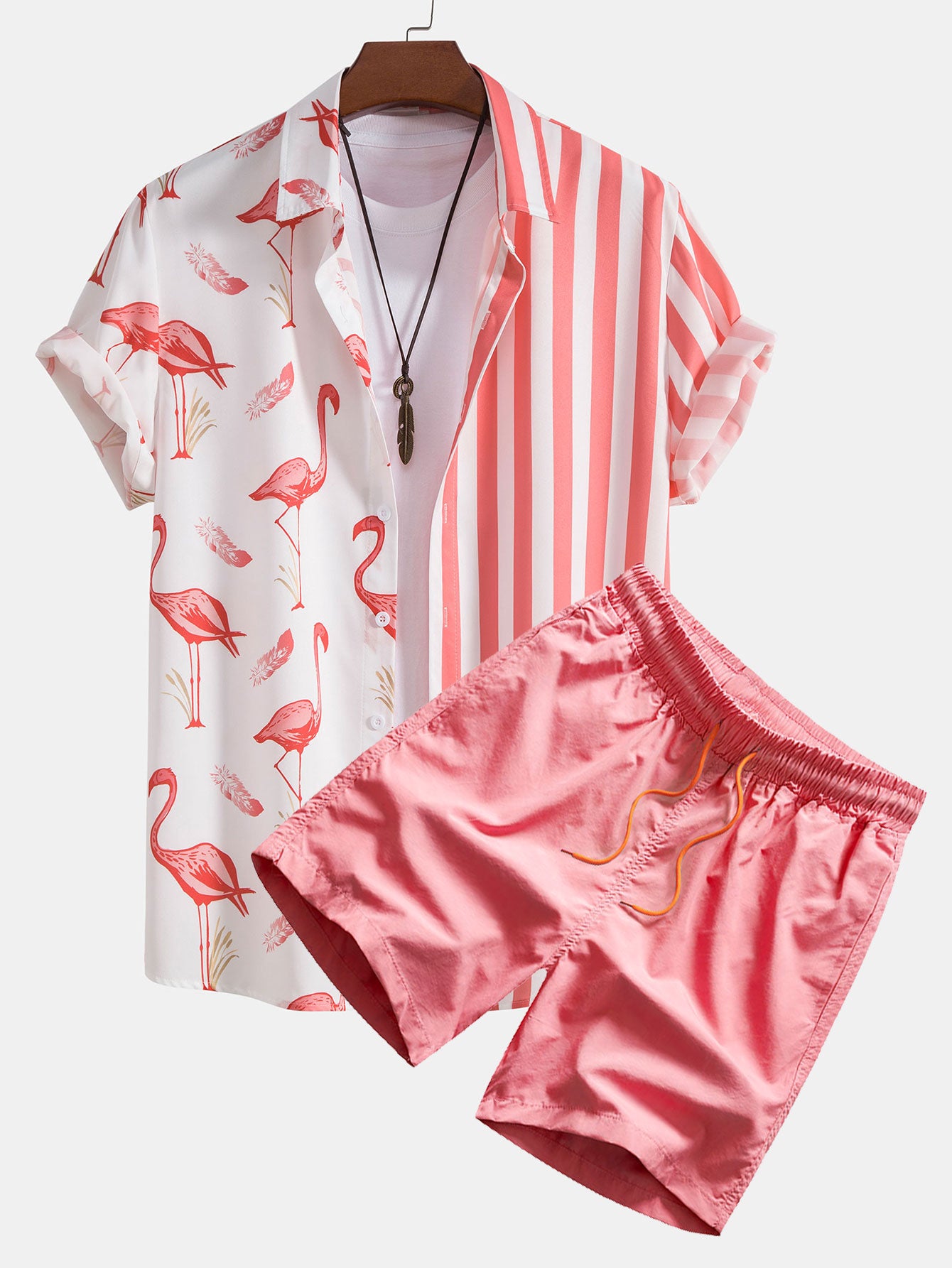 Flamingo Stripe Panel Shirt & Swim Shorts
