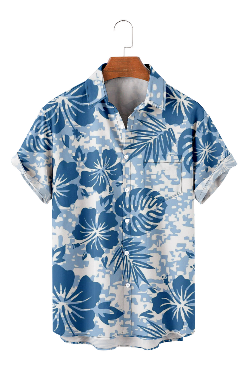 Tydres Men's Tropical Flowers Palm Leaves Shirts Short Sleeve Hawaiian Shirts-Tydres