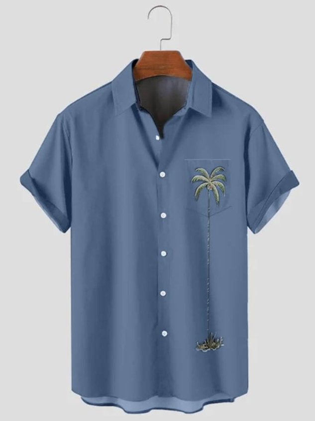 Casual Mens Coconut Tree Print Hawaiian Shirt Short-sleeved Tops-Tydres