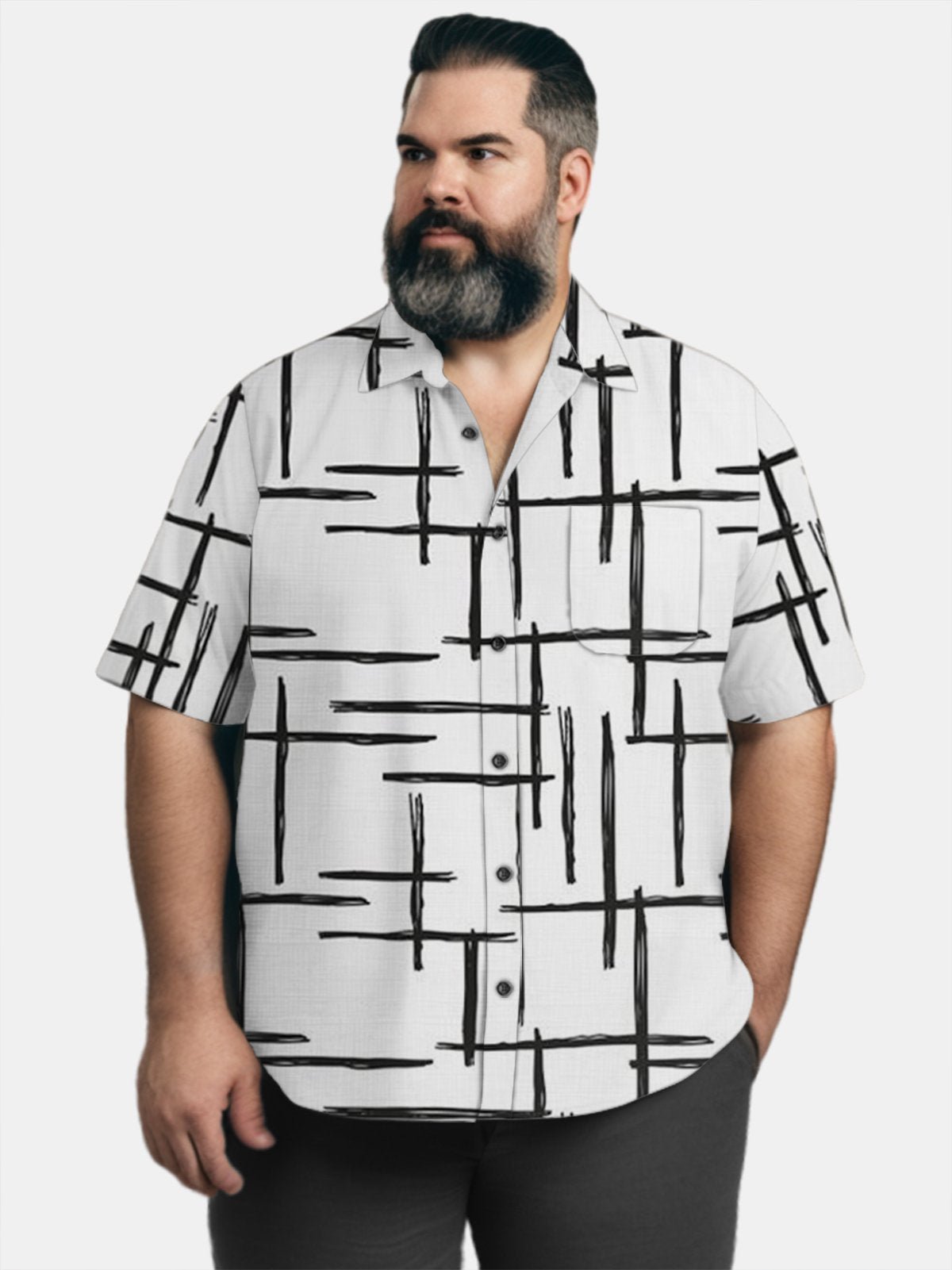 Big & Tall Geometric Line Free Seersucker Men's Shirts