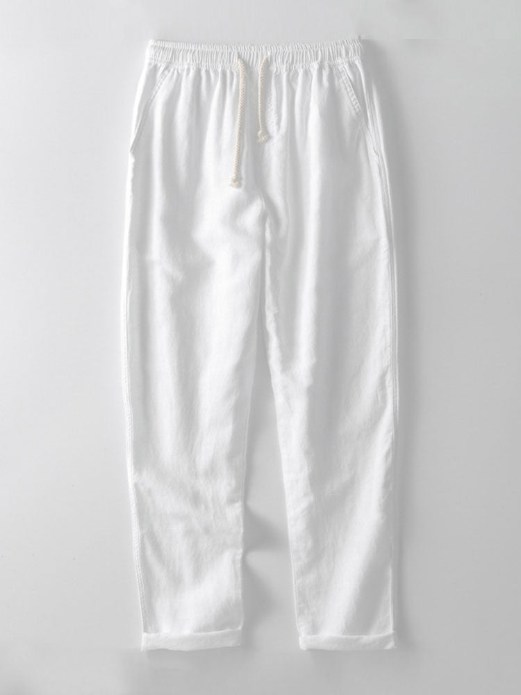 Linen And Rayon Blend Stand Collar Shirt & Straight Leg Linen Pants