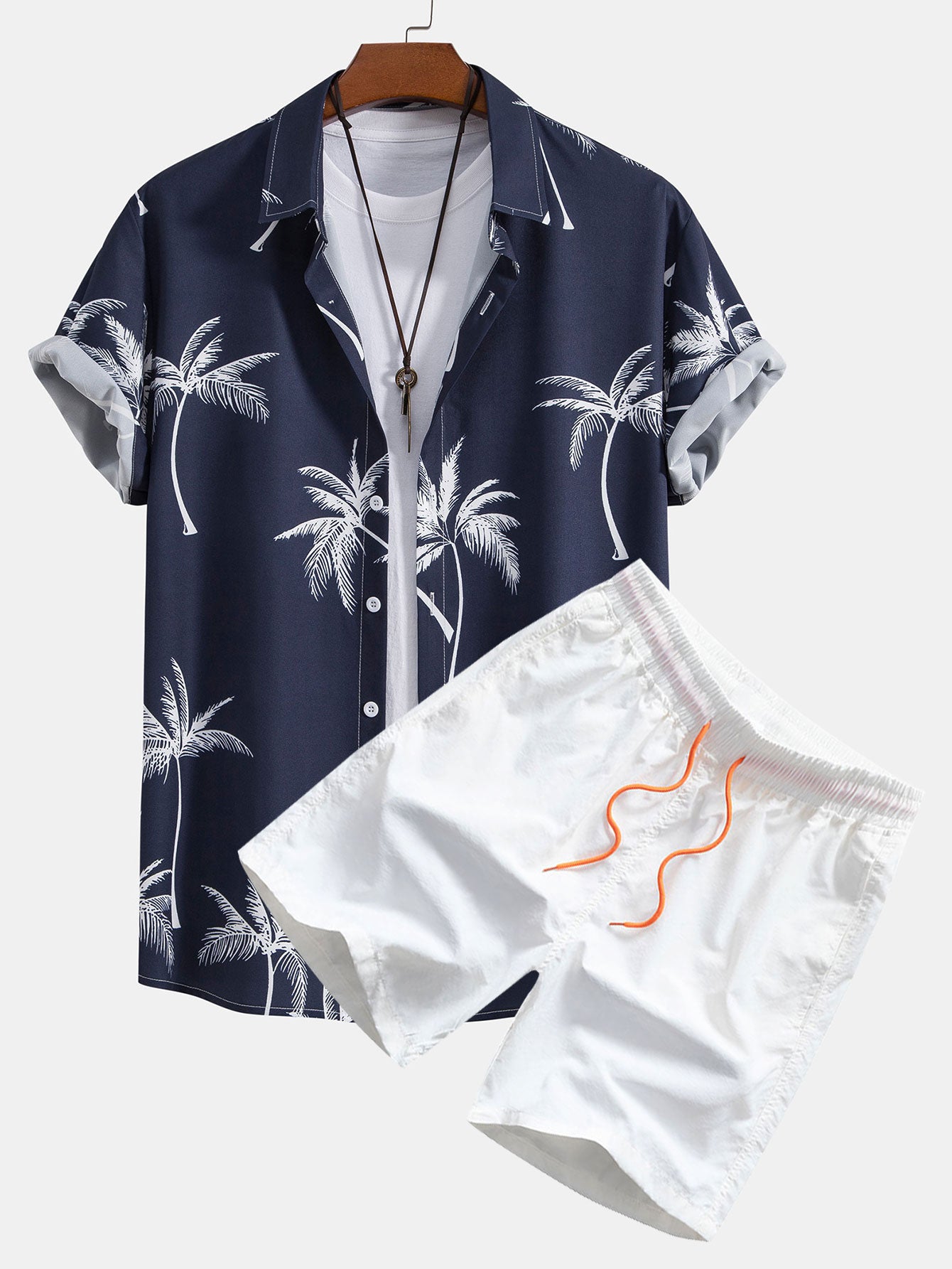 Palm Tree Print Button Up Shirt & Swim Shorts
