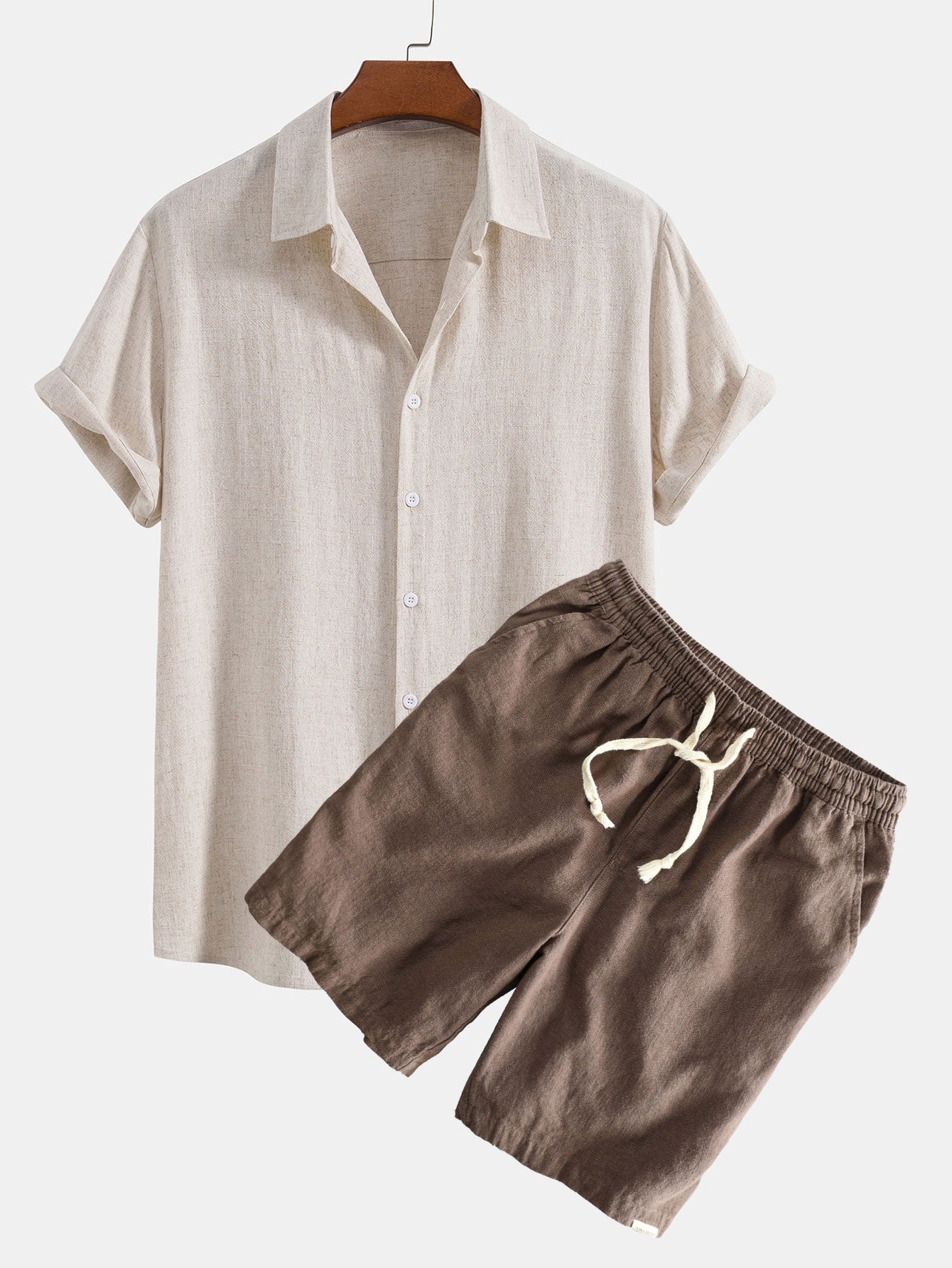 Linen Rayon Blend Button Up Shirt & Linen Cotton Blend Drawstring Shor