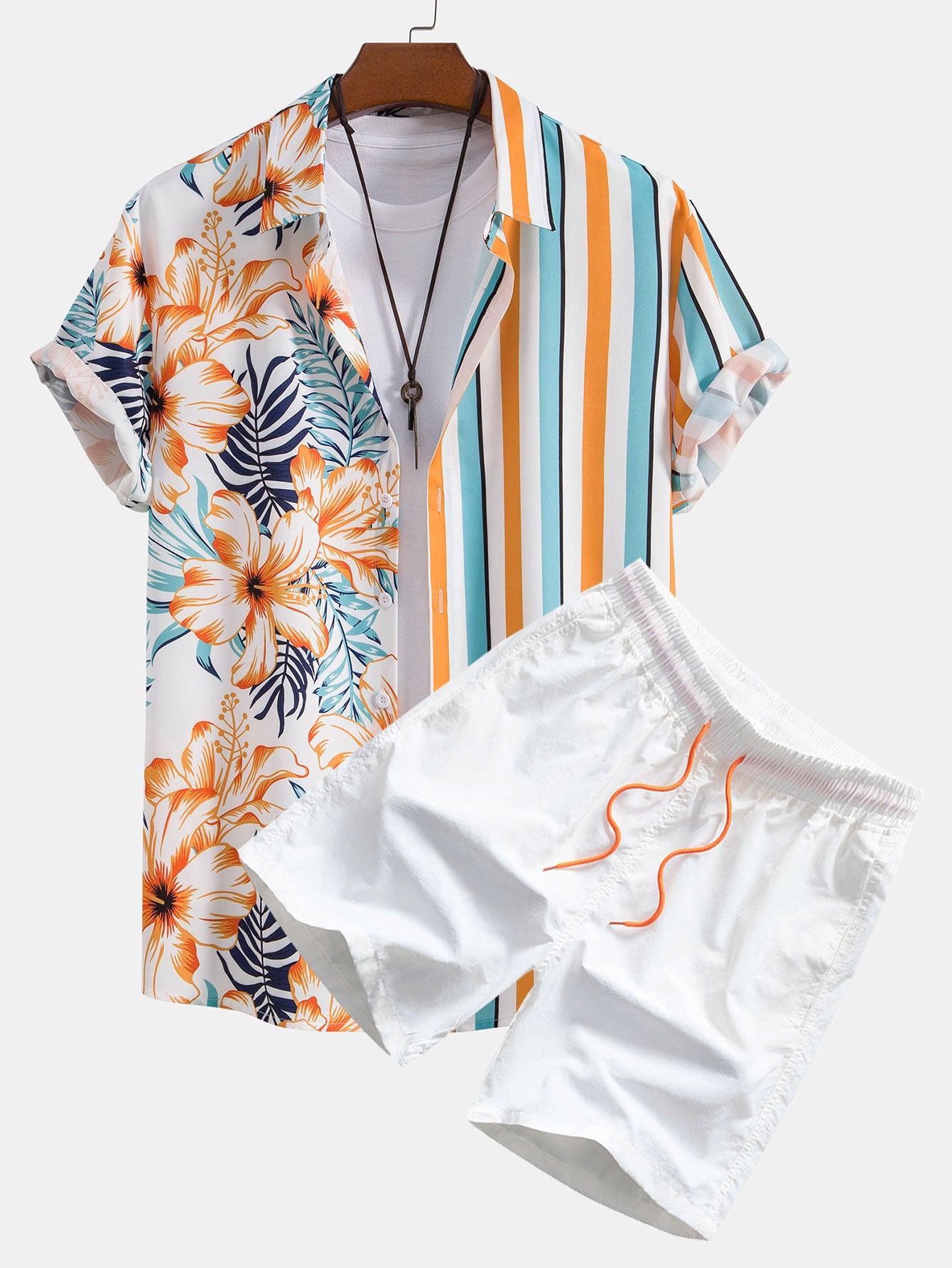 Tropical Stripe Panel Shirt & Swim Shorts