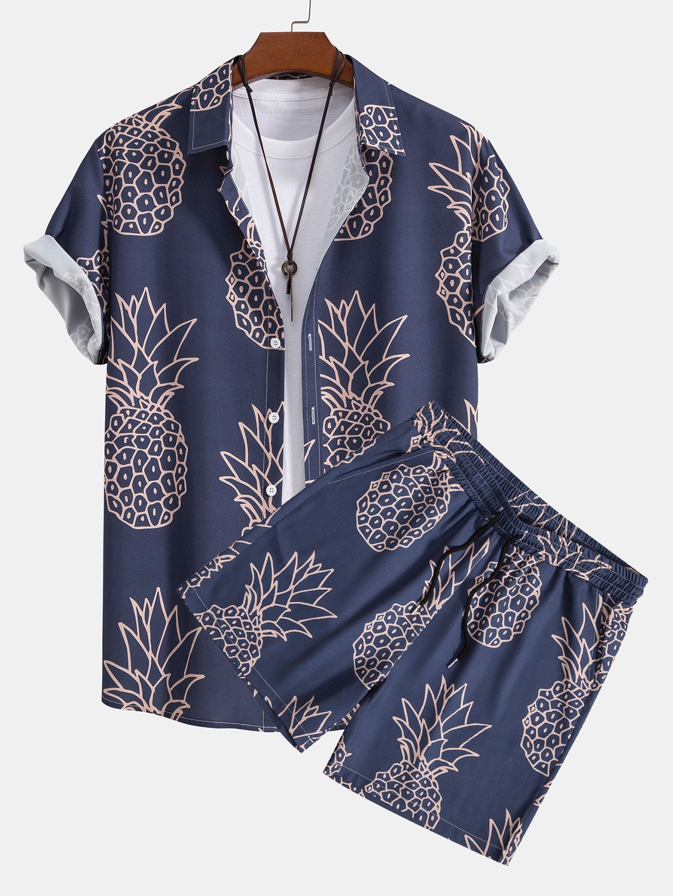Pineapple Print Button Up Shirt & Shorts