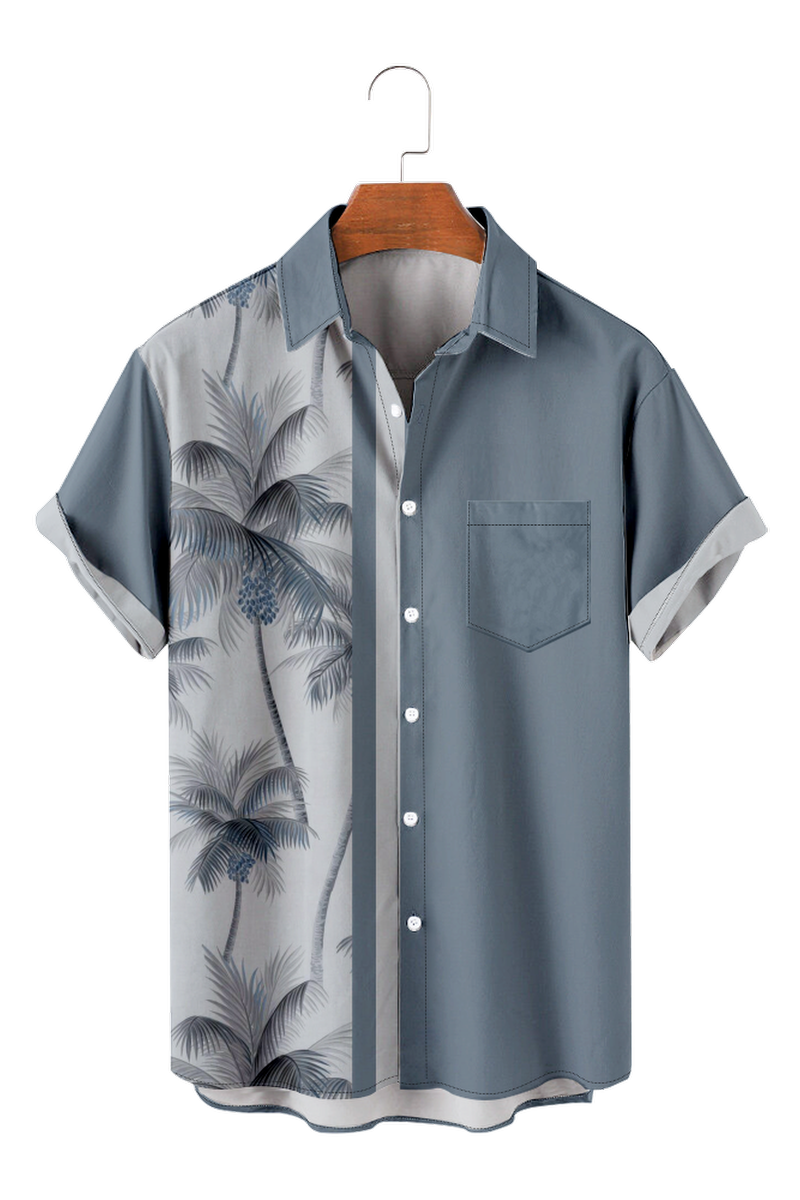 Tydres Men's Color Combination Palm Trees Shirts Short Sleeve Hawaiian Shirts-Tydres