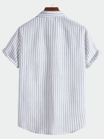 Men's Striped Linen Solid Short Sleeve Shirt
