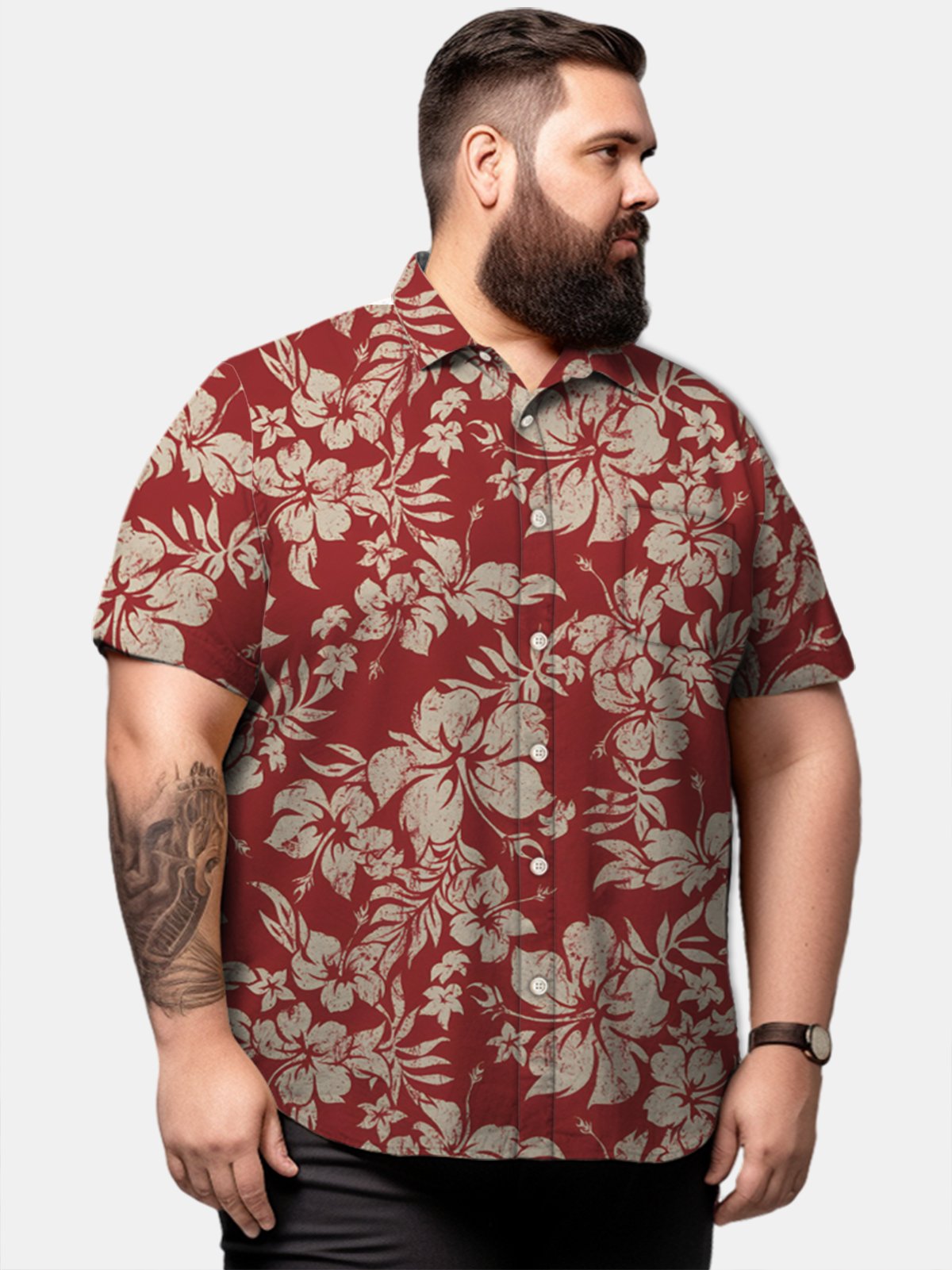 Big & Tall Hawaii Hibiscus Flower Free Seersucker Men's Shirts