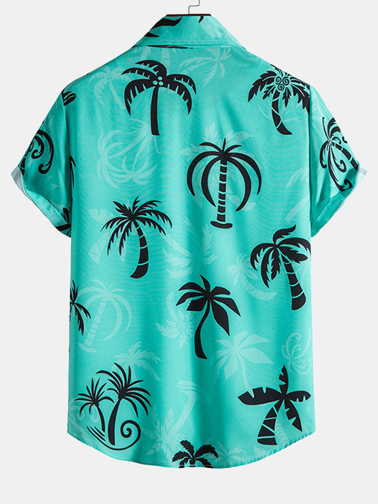 Palm Tree Print Button Up Shirt & Shorts